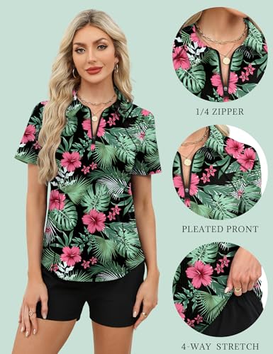 LUYAA Womens Golf Shirt Summer 1/4 Zip up Polo Shirts for Women Short Sleeve Moisture Wicking Gym Workout Tops