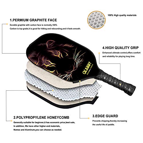 OLANNY Graphite Pickleball Paddles Set- Premium Rackets Fiber Face & Polymer Honeycomb Core Pickleball Set Includes Pickleball Paddles + Pickleball Balls+ Replacement Soft Grip + 1 Bag - color: Lion head Pickleball Paddles