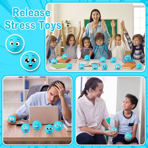 Shappy 24 Pcs Mini Volleyball Stress Balls 1.57 Foam Sports Balls with Emotion for Kids Volleyball Team Gifts with Mesh Drawstring Bag for Volleyball Party Birthday School Reward,6 Style(Blue) - color: Blue