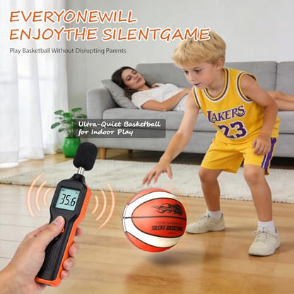 Silent Basketball Size 5 with Fabric Cover, Airless Basketball for Quiet Dribbling and Indoor Training, Pro PU Foam Ball for Ideal Gift for Birthdays or Christmas (No.5-25.3")
