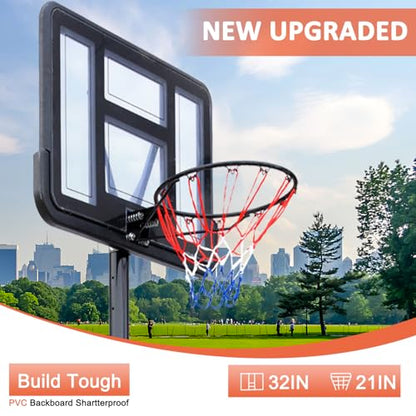 Basketball Hoop Outdoor 10ft Adjustable, Portable Basketball Hoop Goal System in Backyard/Driveway/Indoor, 32 Inch Shatterproof Backboard and Larger Base