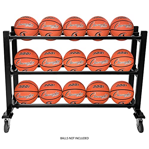 Champion Sports Deluxe Heavy Duty Basketball Storage Cart with Locking Swivel Caster Wheels (Black) - size: Heavy Duty (15 Ball Capacity)