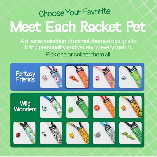Racket Pets Kids Tennis Racket Dampener & Matching Overgrip Tape, Performance Shock Absorbing Dampener for Tennis Racket & Fun Animal Print Tennis Wrap Grip Tape - style: Parrot