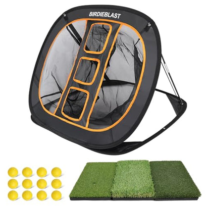 Professinoal Golf Chipping Net with Golf Hitting Mat,12 Practice Foam Balls and 2 Pixing Pins, for Indoor and Outdoor Target Chipping Training - style: Chipping Net+Tri-Turf Hitting Mat