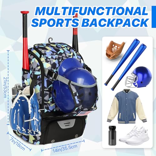 Softball Bag,Softball Bat Bag For Youth Adults,Baseball Bag with Fence Hook for TBall Bat & Equipment,Lightweight Baseball Bat Backpack with Shoe Compartment,Large Main Compartment for Helmet - color: Blue camouflage