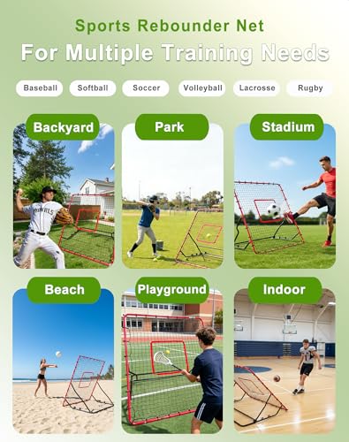 Baseball Rebounder Net Weighted Steel Frame Baseball Net 4 Adjustable Angles Anti-Skid Baseball Bounce Back Net with Flexible Target Webbing & 8 Stakes for Volleyball Softball Lacrosse (48x52inch)