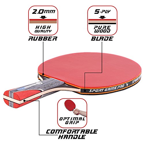 Ping Pong Paddle with Killer Spin + Case for Free - Professional Table Tennis Racket for Beginner and Advanced Players - Improve Your Ping Pong Skills with JT Ping Pong Paddle Set - color: red
