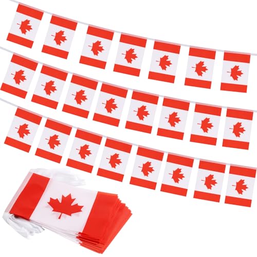 Canada Flag Banner, Small Mini Canadian Flags Patriotic Decoration for Party, Classroom, Sports Events, 33 Feet 30 Flags - color: Canada