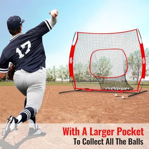 PLAYAPUT Baseball Batting Tee and Practice Net Combo for Batting, Hitting, Pitching,Throwing,6FT Baseball Net with Large Pocket Holds 50+Balls,Height Adjustable 25" to 37" Hitting Tee for All Players