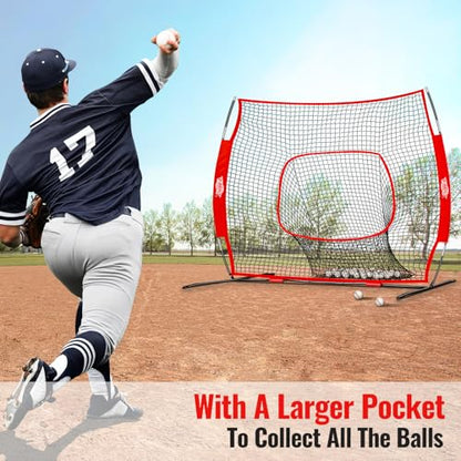 PLAYAPUT Baseball Batting Tee and Practice Net Combo for Batting, Hitting, Pitching,Throwing,6FT Baseball Net with Large Pocket Holds 50+Balls,Height Adjustable 25" to 37" Hitting Tee for All Players