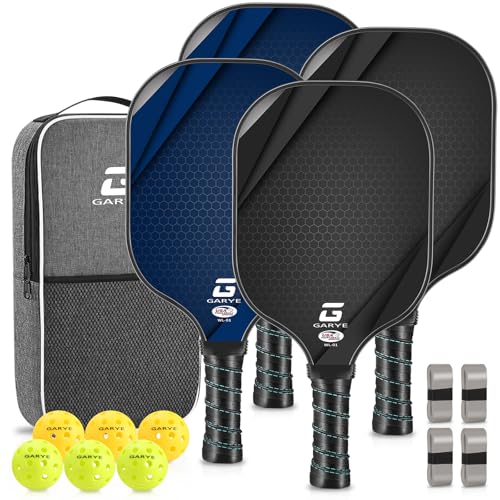 GARYE Pickleball Paddles Set of 4, Carbon Fiber Pickle Ball Paddle, USAPA Approved Lightweight Rackets 4 Pack for Adults and Teenagers, Includes 6 Balls, 1 Bag, and 4 Grip Tapes