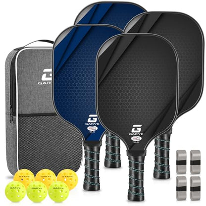 GARYE Pickleball Paddles Set of 4, Carbon Fiber Pickle Ball Paddle, USAPA Approved Lightweight Rackets 4 Pack for Adults and Teenagers, Includes 6 Balls, 1 Bag, and 4 Grip Tapes