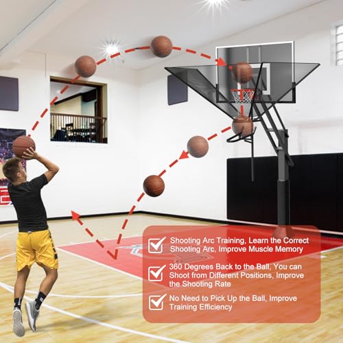 Basketball Rebounder Net Return System Machine Portable Suspended Shooting Basketball Rebounder Device Heavy Duty Basketball Training Equipment with 360°Rotating Track for Continuous Solo Practice