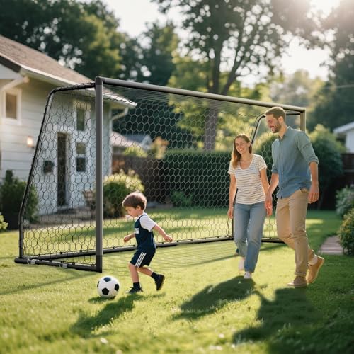 MOPHOTO Soccer Goal, 6X4/8x6/10x6.5/12x6/16x7/18.5x6.5/21x7/24x8ft Soccer Goals for Backyard, Full Size Soccer Goal for Teens & Adults Training - size: 12x6FT, style: Alu-Grey