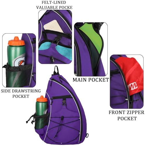 Goloni Pickleball Sling Bag for Men Women, Lightweight Pickleball Backpack with Fence Hook - color: Purple