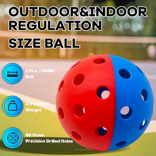 6 Pack Pickle Ball with 40 Holes, Pickleballs High Durability, Outdoor Pickleball Balls with Mesh Bag, Dual Color Pickle Balls with Superb Visibility, Stable Bounce