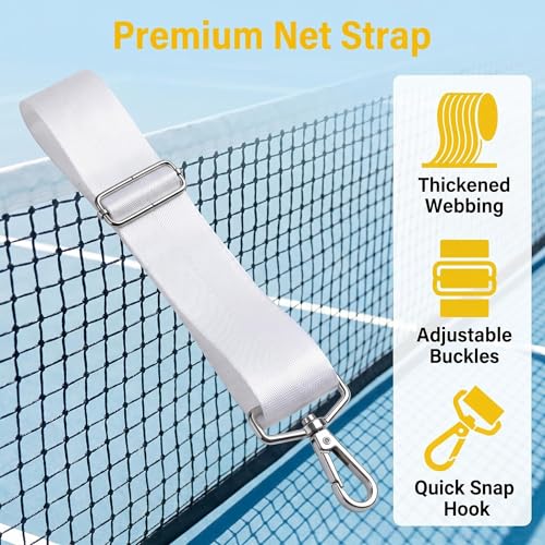 Tennis Net Center Strap Court Equipment Easy to Install Adjustable Net Webbing White for Tennis Nets