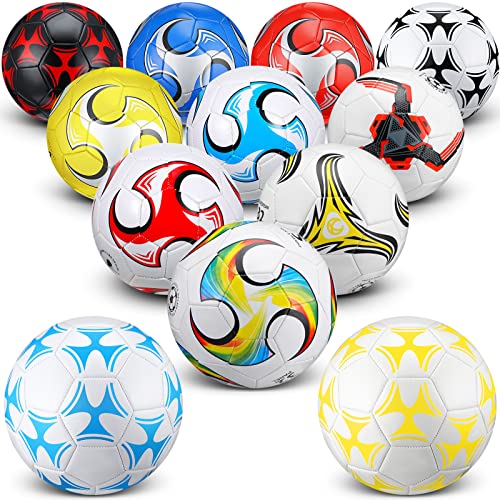 Lenwen 12 Pcs Soccer Balls with Pump Bulk Official Size 5 4 3 Kids Teens Adult Indoor Outdoor Sports Soccer Gift for Play Training Gift Party Back to School - size: Size 5, style: Colorful Style