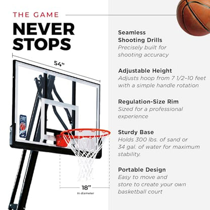 IE SPORTS Portable Basketball Hoop Outdoor 7.5-10ft Adjustable Height, 44-54 Inch Impact Backboard and Basketball Rebounder, Outdoor Basketball Hoop Goal System for Kids and Adults - style: 54" Backboard