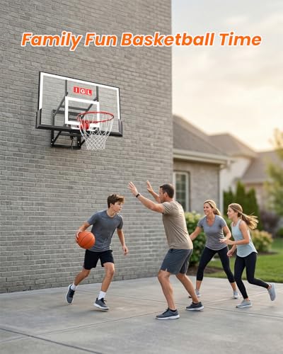 IGL In ground Basketball Hoops Outdoor, 10ft Height Adjustable Basketball Goal In ground with Shatterproof Backboard and Pro-Style Rim - size: 54 inch Backboard - Wall Mount