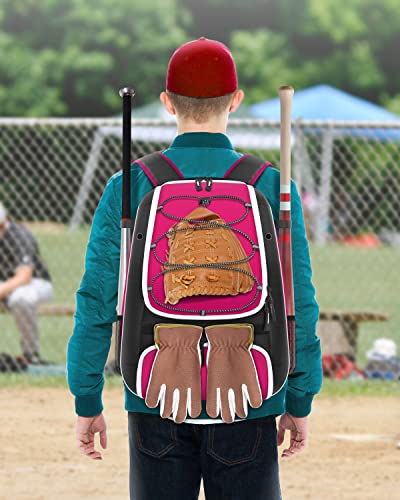 BROTOU Baseball Bag, Softball Bag for Baseballgear & T-Ball Bat, Baseball Backpack with Shoes Compartment for Men/Women - color: Pink