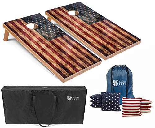 Tailgating Pros Regulation Flag Cornhole Board Sets Includes 8 Bean Bags and Carrying Totes 4'x2' Flag Toss Game Several Corn Hole Board Designs to Choose from! - color: Distressed Flag