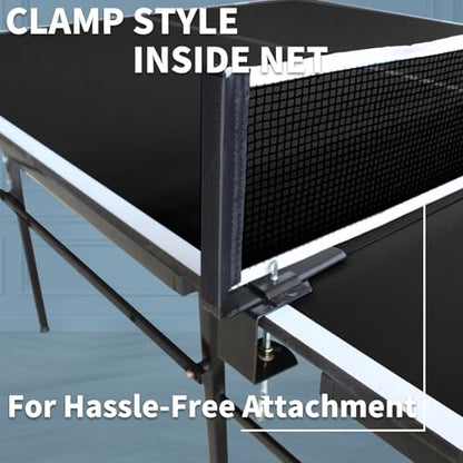 IUNNDS Portable Table Tennis Table 6/8/8.5/9FT Foldable Ping Pong Game Set for Indoor with Net and Post Set, 2 Paddles and 3 Balls - color: Black-9x4.1FT