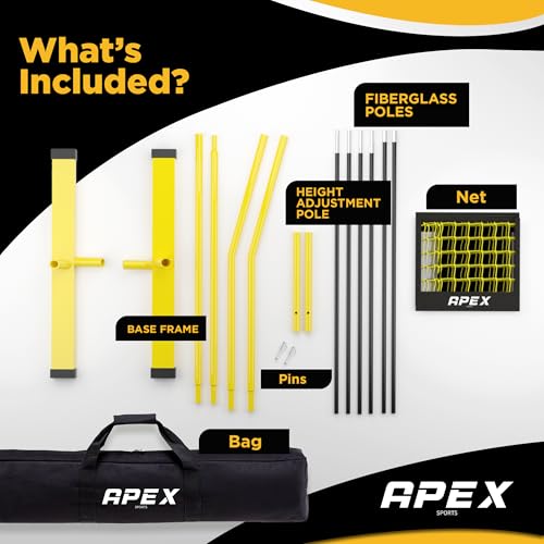 Apex Sports Volleyball Net Training – 12' Wide, Portable Adjustable Height 7.4' to 8' – Includes Ground Stakes, Carry Bag – Indoor & Outdoor Use, Designed by Pro Athletes for Peak Performance