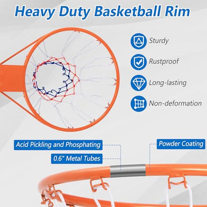 Goplus 18’’/15’’ Replacement Basketball Rim, Wall Door Mounted Basketball Hoop with All Weather Net, Indoor Outdoor Hanging Basketball Rim Goal Outside - size: 15", style: Orange