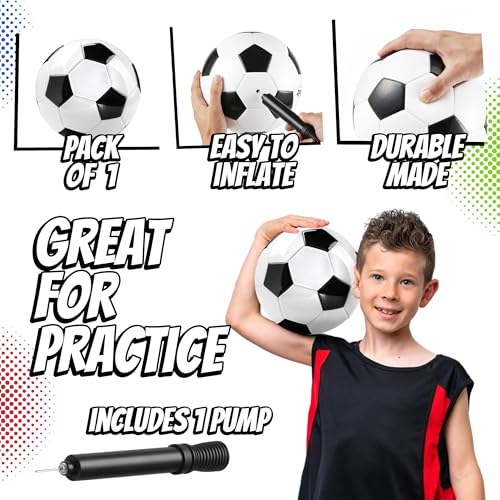 PlayBolt Soccer Ball Size 4 with Pump - Black & White Training Practice & Match Ball for Kids, Youth and Adults (Pack of 1 or 4) - size: 1-Pack