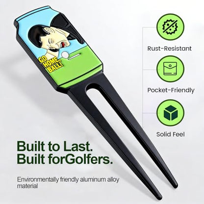 Golf Portable Buckle Divot Tool - Multifunctional Metal Pitch Mark Repairer with Magnetic Ball Marker, Gift Box Set，Golf Fork