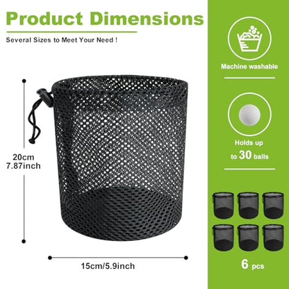 Golf Ball Storage Bag-6 Pack Mesh Bags with Drawstring，Golf Shag Bag Organizer,Sports Equipment Organizer Sack，for Collecting Half Balls Tennis Beach Trave