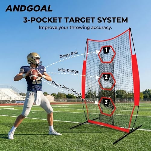 Football Throwing Net ： Quarterback Target for Passing Accuracy Training - Quick Setup Practice Net with Stable Frame & Carry Bag for Backyard or Field Use - size: 5x7FT