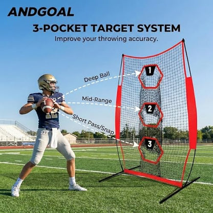 Football Throwing Net ： Quarterback Target for Passing Accuracy Training - Quick Setup Practice Net with Stable Frame & Carry Bag for Backyard or Field Use