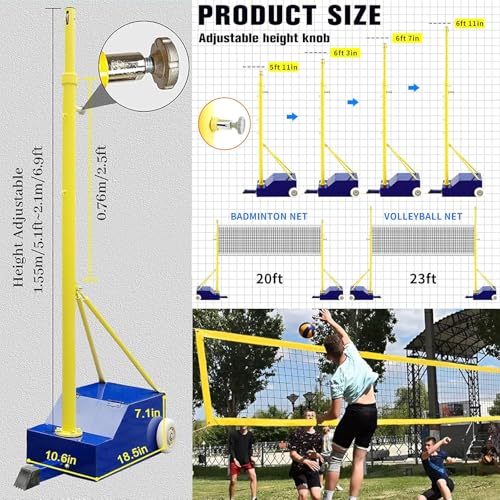 Volleyball Net Outdoor, Portable Volleyball Poles for Backyard, Badminton Net Set with Wheels Indoor Volleyballs/Badminton Poles & Nets with Base Adjustable Height Outdoor Training
