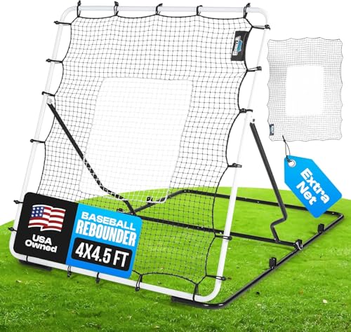 Baseball & Softball Rebounder Net – Adjustable Pitching Trainer for Accuracy, Throwing, and Fielding – Durable Training Equipment for Youth & Adults - color: White, size: 4x4.5