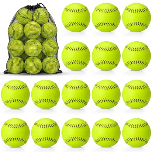 Lewtemi 18 Pack Yellow Sports Practice Softballs Official Size and Weight Slowpitch Softball with 1 Mesh Bag Unmarked Leather Covered Youth Fastpitch Softball Ball for Games Practice Training - color: Blue and Red, size: 11"