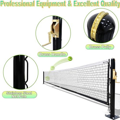 Seliyoo Pickleball Net System,Pickleball Net Set-22 FT Regulation Size with Heavy Duty Steel Post, Premium-Grade Brass Winder,Surface Mount,Tournament Net,Idea for Indoor Gym Or Outdoor Courts - style: Steel Waved Net Pole