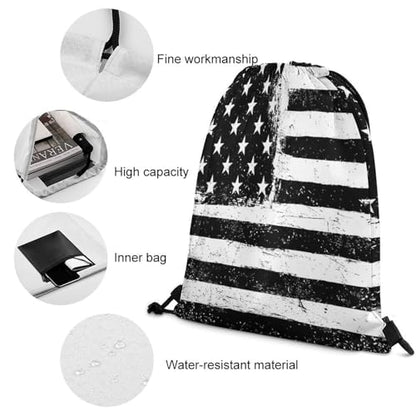 Water Resistant Drawstring Backpack Lightweight Sackpack for Yoga Gym Beach Travel, Men Women Unisex Sports Bag, Black And White American Flag Bags - color: Picture (341)