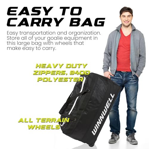 Winnwell Hockey Wheel Goalie Bag - Large Equipment Bag with Wheels to Store Goalie Gear - Made for Ice & Field Hockey Goalies