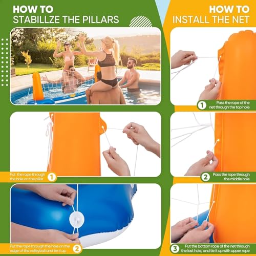Pool Volleyball Set & Basketball Hoop - 125" Larger Pool Volleyball Net for Inground Includes 2 Balls & 2 Weight Bags, Pool Toys Game for Adults - Volleyball Court (125"x38"x30") - size: 125" Volleyball & Basketball Set