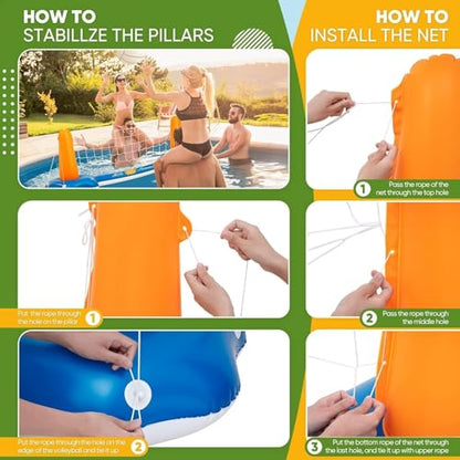 Pool Volleyball Set & Basketball Hoop - 125" Larger Pool Volleyball Net for Inground Includes 2 Balls & 2 Weight Bags, Pool Toys Game for Adults - Volleyball Court (125"x38"x30") - size: 125" Volleyball & Basketball Set