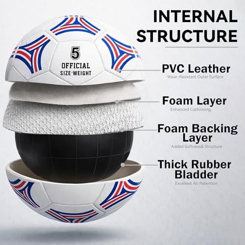 2 Pack Soccer Ball Size 5,Soccer Ball Set with 2 Bag, 1 Pump and 2 Needles,Soccer Ball Gifts for Teenagers,Official Size Ball,Indoor and Outdoor Training and Competitions use