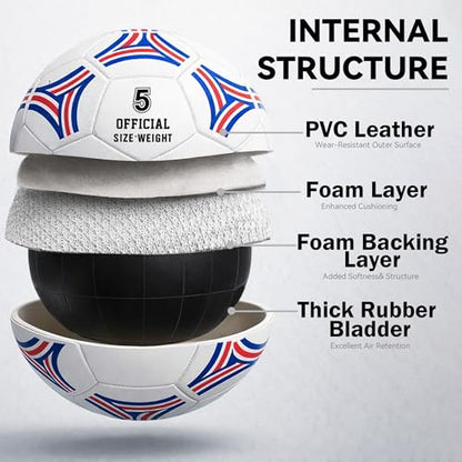 2 Pack Soccer Ball Size 5,Soccer Ball Set with 2 Bag, 1 Pump and 2 Needles,Soccer Ball Gifts for Teenagers,Official Size Ball,Indoor and Outdoor Training and Competitions use