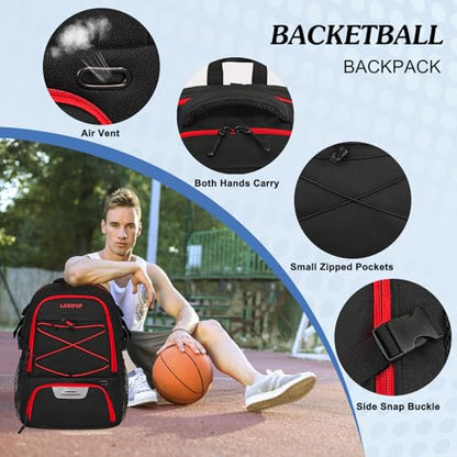 LARIPOP Basketball Backpack Large Basketball Bag with Ball Holder & Shoe Compartment for Youth Adults Men Women - color: Red