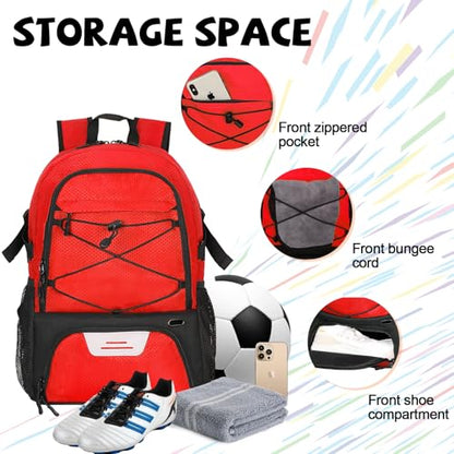 Goloni Basketball Backpack Bag,35L Basketball Bag with with Separate Ball & Shoe Compartments,Large Sports Bag for Basketball - color: Red