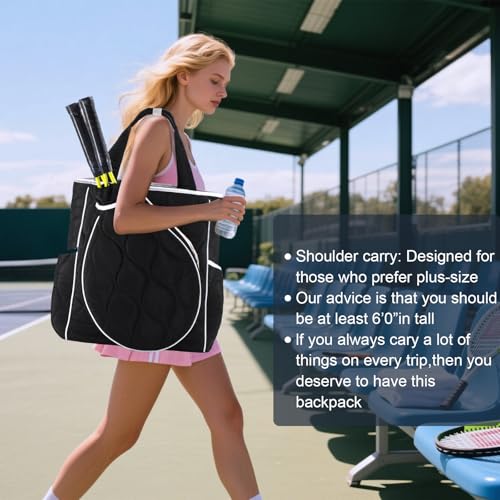 2-in-1 Tennis Tote Bag & Tennis Racket Backpack – Extra-Large Quilted Pickleball Racquet Bags, Water-Resistant & Lightweight for Men & Women - color: Black