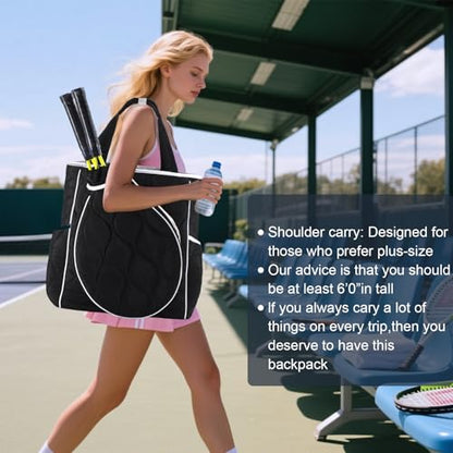2-in-1 Tennis Tote Bag & Tennis Racket Backpack – Extra-Large Quilted Pickleball Racquet Bags, Water-Resistant & Lightweight for Men & Women - color: Black