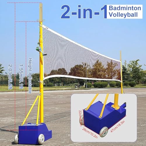 Adjustable Badminton & Volleyball Net Set, Heavy-Duty Portable Poles for Backyard Fun, 5-6.9ft Height, Ideal for Sports Enthusiasts