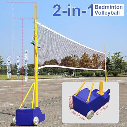 Adjustable Badminton & Volleyball Net Set, Heavy-Duty Portable Poles for Backyard Fun, 5-6.9ft Height, Ideal for Sports Enthusiasts